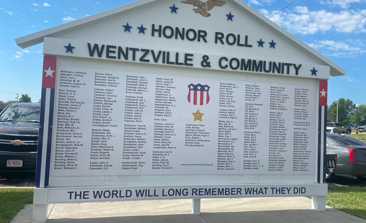 Wentzville community honor roll sign in park