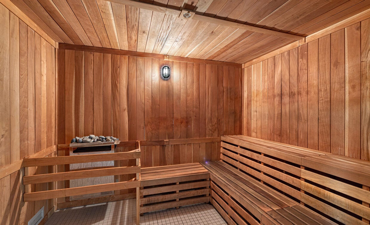 alt= Inside a dry sauna.