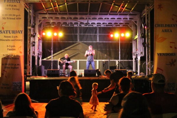 male singer on stage at night