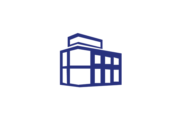 Icon of blue building.