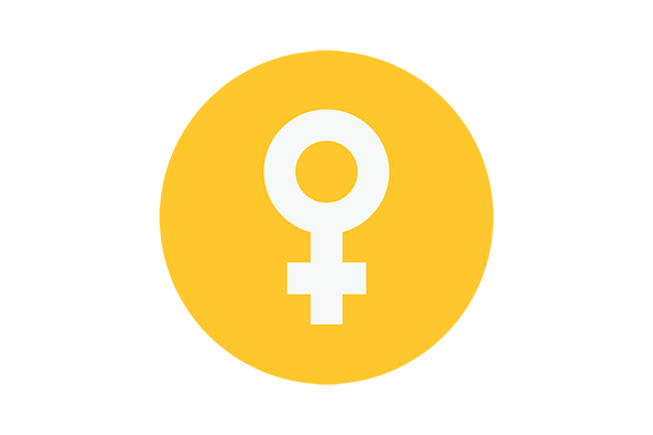 Female symbol with yellow background.