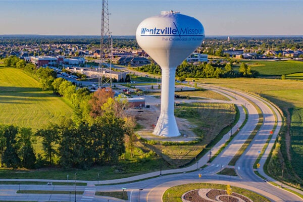 Wentzville water tower and winding roads.