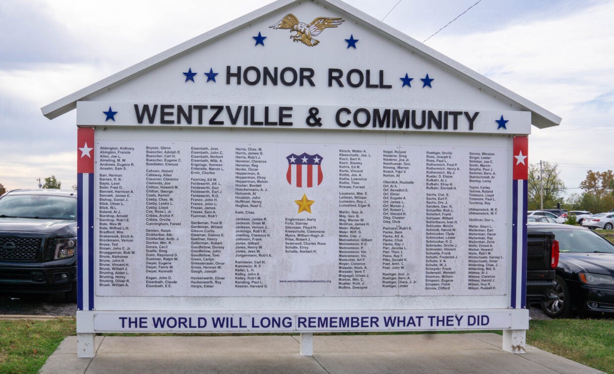 Wentzville community honor roll sign in park